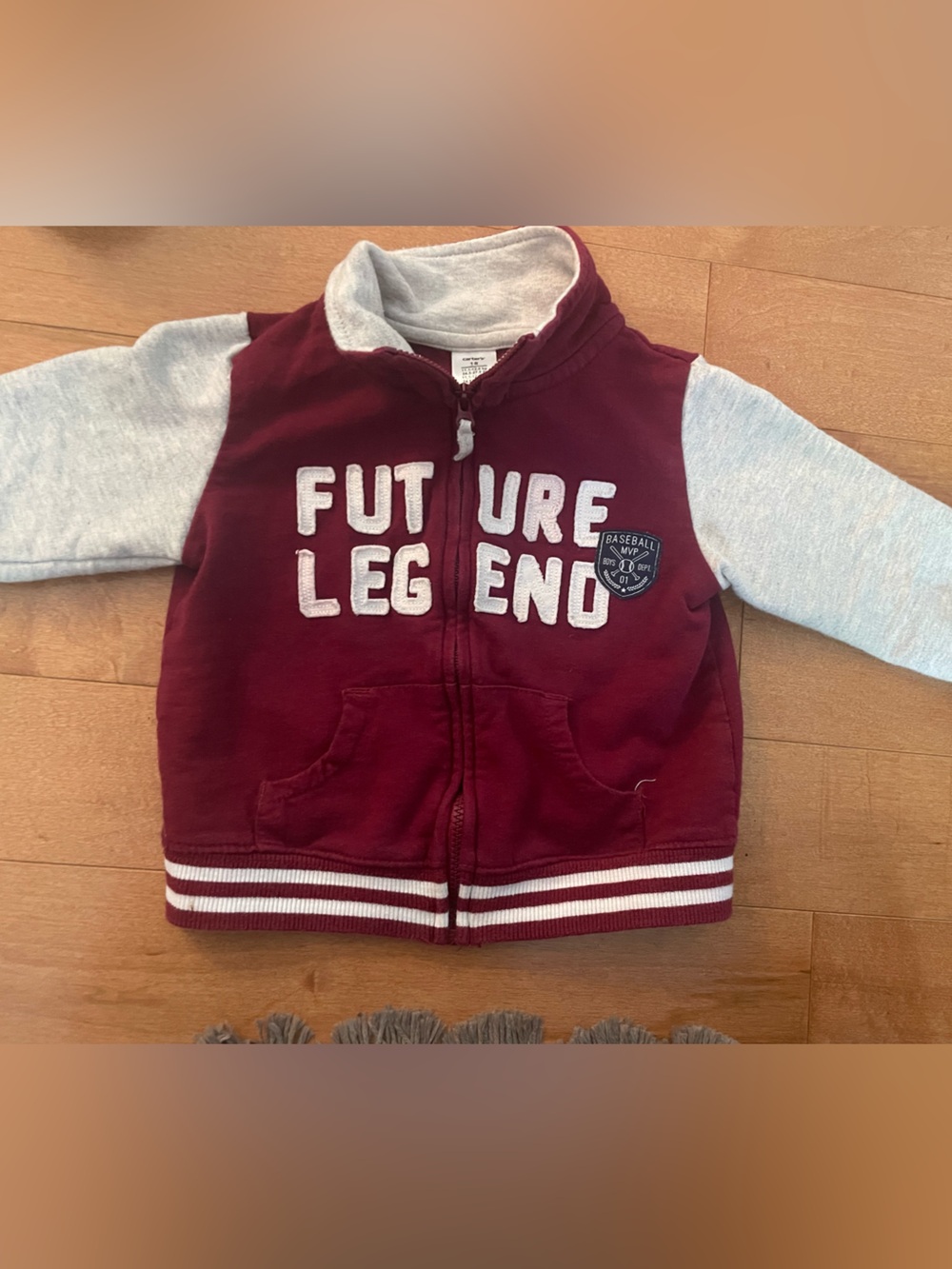 Kids Burgundy and Light Gray Zip-Up Hoodie Jacket baseball